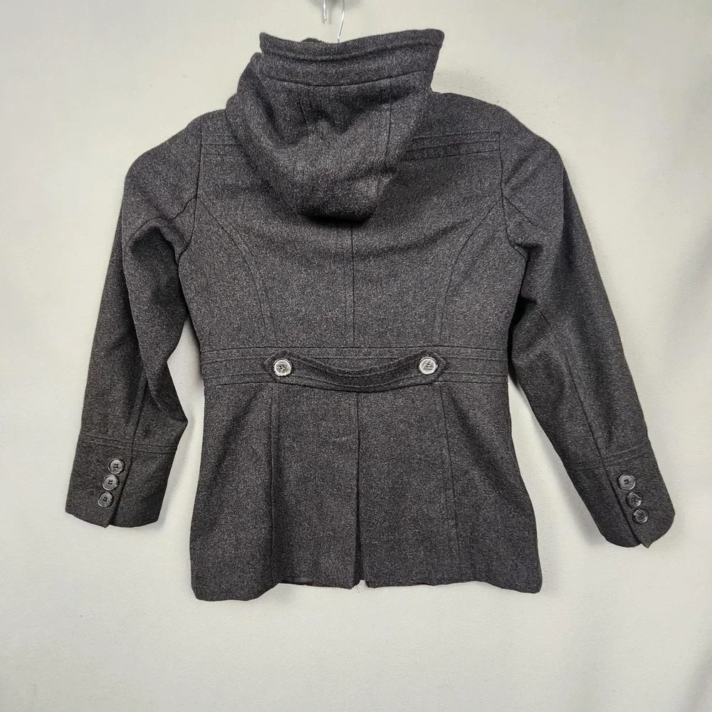 St John's Bay Coat Womens Medium Gray Wool Cashmere Hooded Zip‎ Parka Winter